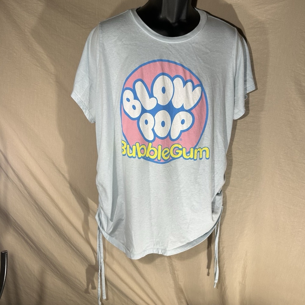 Tootsie Roll Blow Pop Graphic Womens Size 3 Shirt Blue Side Cinched Drawstring